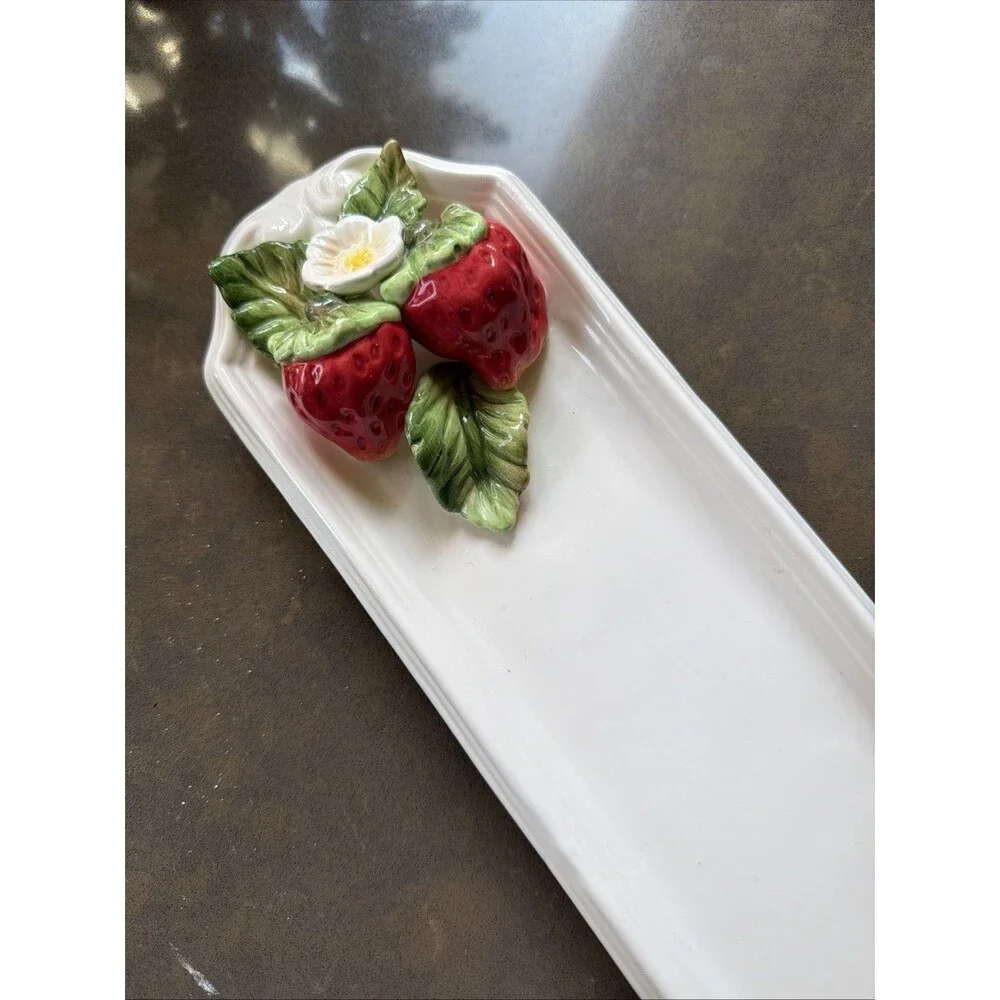 Vintage 3D Strawberry Ceramic 12” Serving Snack Dessert Tray by Kaldun & Bogle